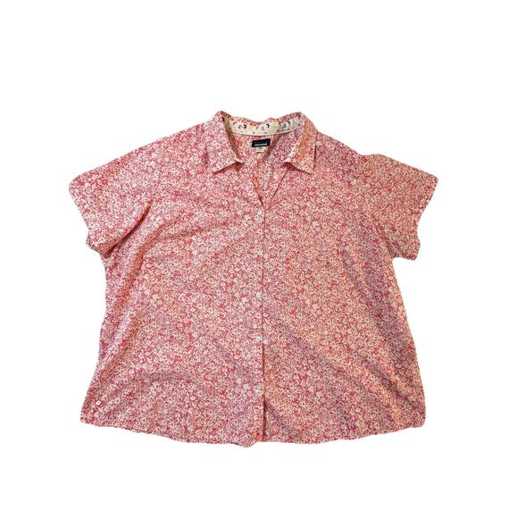 Basic Editions Plus Size 4X Red Floral Print Short Sleeve Button Down - Picture 1 of 8